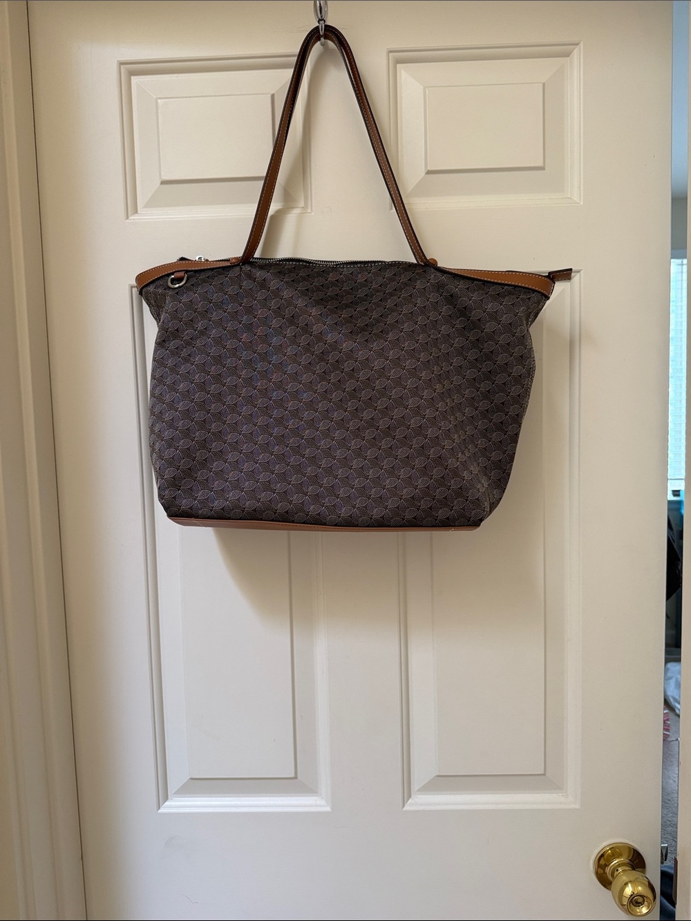 Dissona Classic Monogram Geometric Tote Bag with Leather Trim